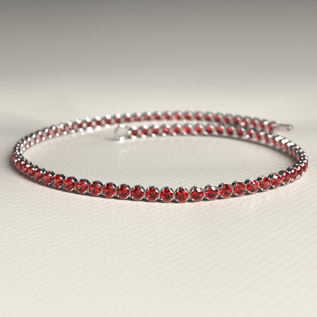 Red Garnet Tennis Bracelet in 14K Solid Gold / Custom Red Stacking Bracelet / January Birthstone Bracelet