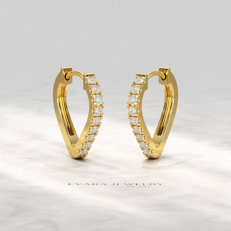 Heart Shape Prong Set Diamond Hoop Earrings
