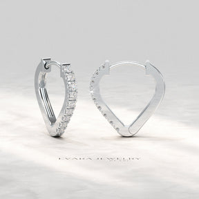 Heart Shape Prong Set Diamond Hoop Earrings - Evara Jewelry LLC