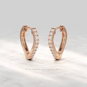 Heart Shape Prong Set Diamond Hoop Earrings - Evara Jewelry LLC