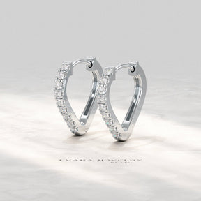 Heart Shape Prong Set Diamond Hoop Earrings - Evara Jewelry LLC