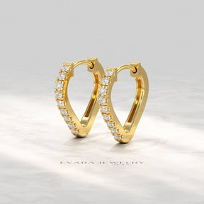 Heart Shape Prong Set Diamond Hoop Earrings - Evara Jewelry LLC