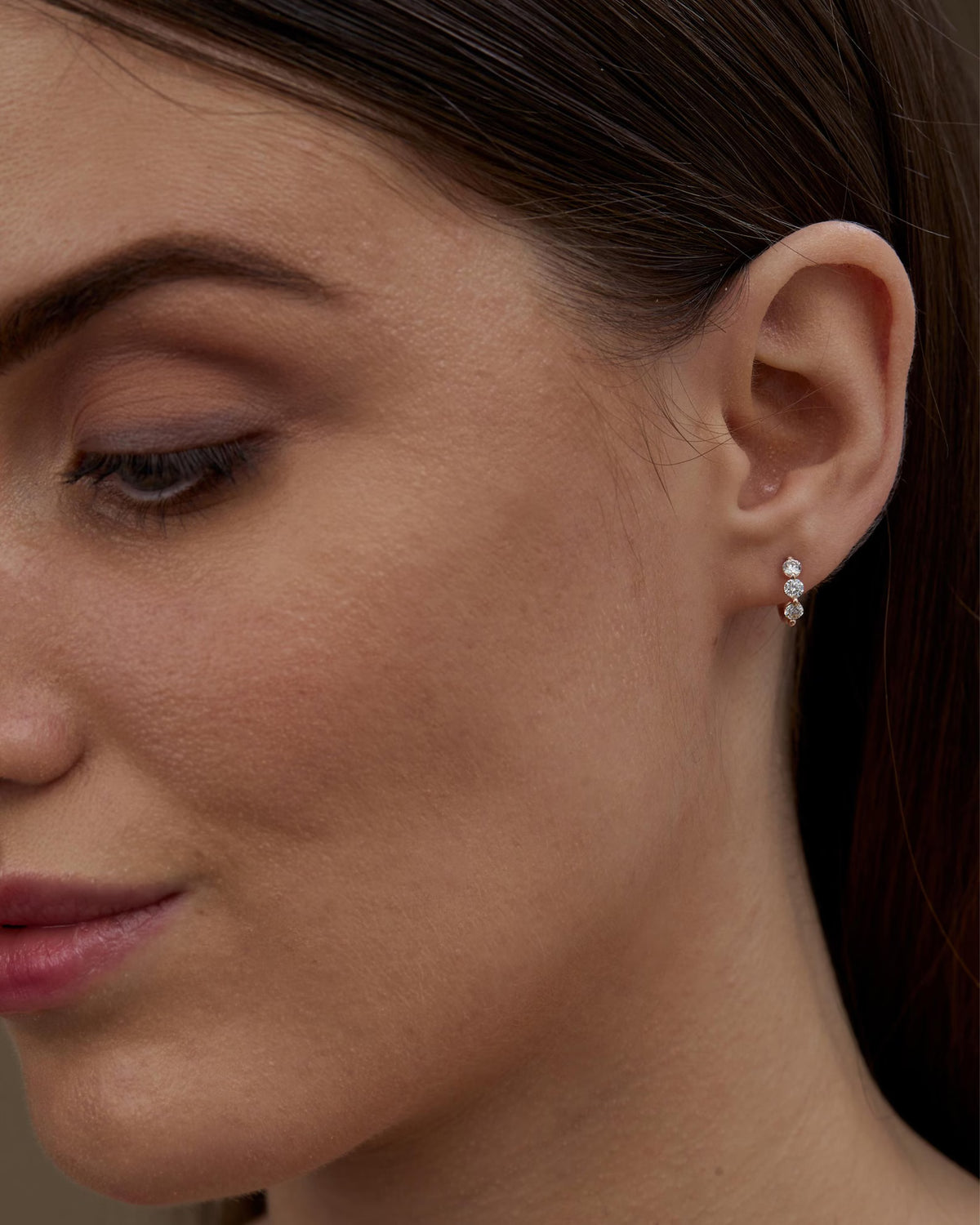 Lab Grown CVD Diamond Hoop Earrings: Three Stone Diamond Huggies, Birthday Gift for Her