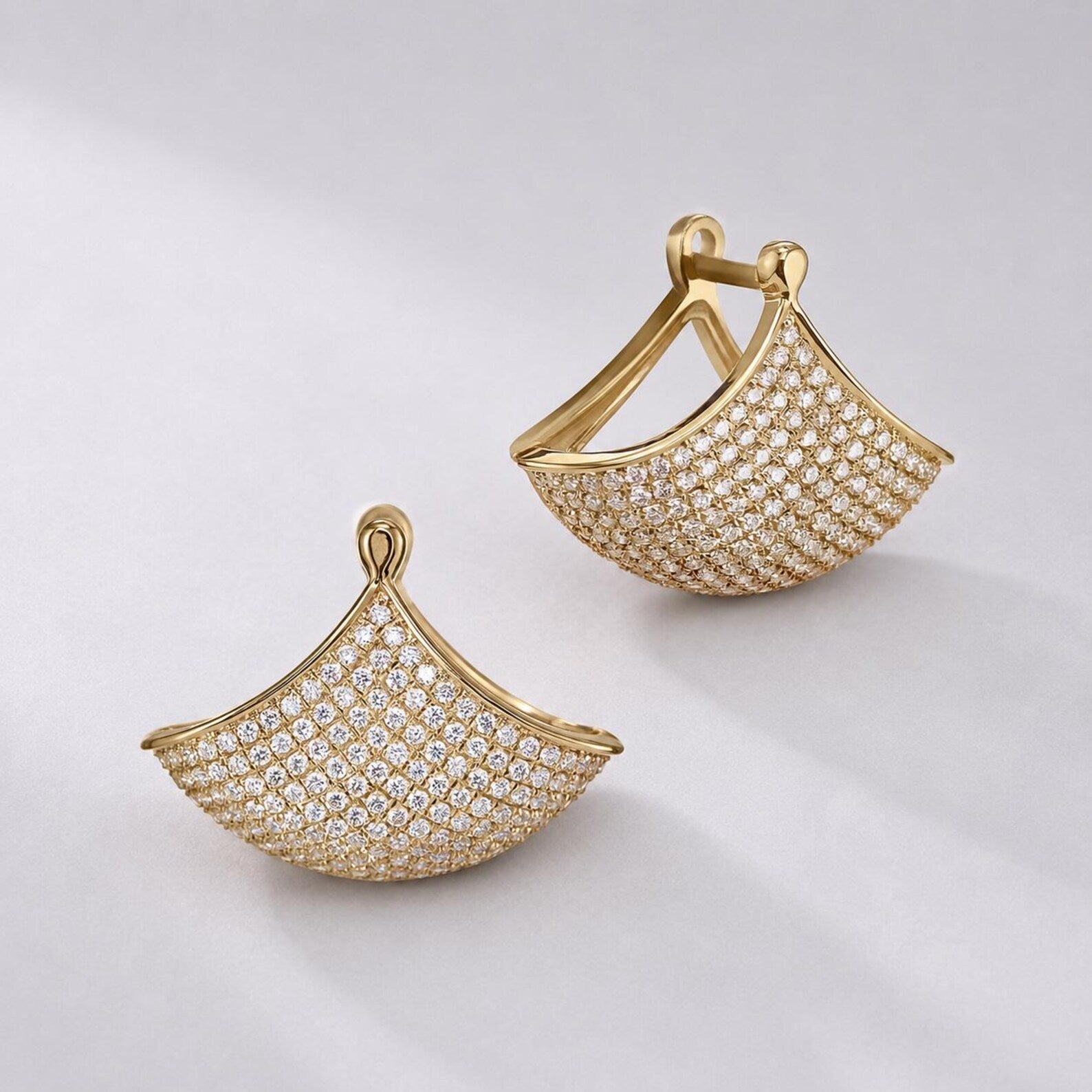 2.44 Carat Lab Grown Diamond Pave Stud Earrings: Art Deco Studs, 14K Yellow Gold