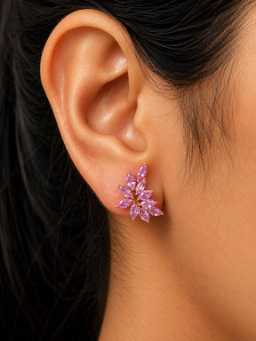 Natural Pink Sapphire Floral Stud Earrings: Marquise Cut, Birthday Gift