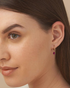 Natural Ruby Classic Everyday Hoop Earrings: 14K Rose Gold, July Birthstone