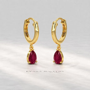 Natural Ruby Classic Everyday Hoop Earrings: 14K Rose Gold, July Birthstone