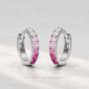 Natural Pink Sapphire Ombre Hoop Earrings: Dainty Hoops, Birthday Gift for Her
