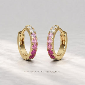 Natural Pink Sapphire Ombre Hoop Earrings: Dainty Hoops, Birthday Gift for Her