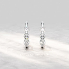 Lab Grown CVD Diamond Hoop Earrings: Three Stone Diamond Huggies, Birthday Gift for Her