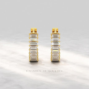 Baguette Cut Lab Grown Diamond Hoop Earrings: Art Deco Huggies, 14K Gold Everyday Wear