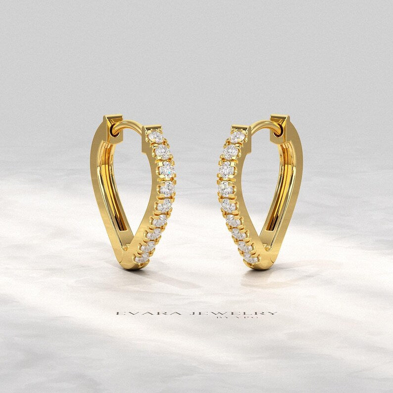 Diamond Heart Hoop Earrings – Lab Grown Diamond Huggies in 14K Gold, Birthday Gift for Her
