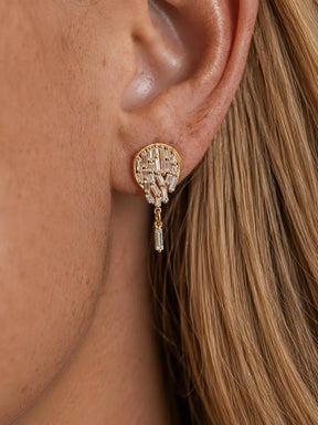 Baguette Cut Lab Grown Diamond Stud Earrings: Diamond Mosaic Earring