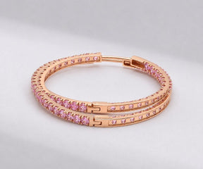 Natural Pink Sapphire Thin Inside Out Hoop Earrings: Luxury Big Hoops