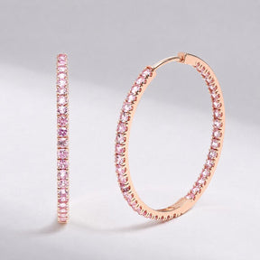 Natural Pink Sapphire Thin Inside Out Hoop Earrings: Luxury Big Hoops