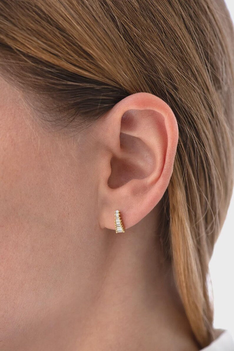 Baguette Cut Lab Grown Diamond Stud Earrings: Art Deco Earrings