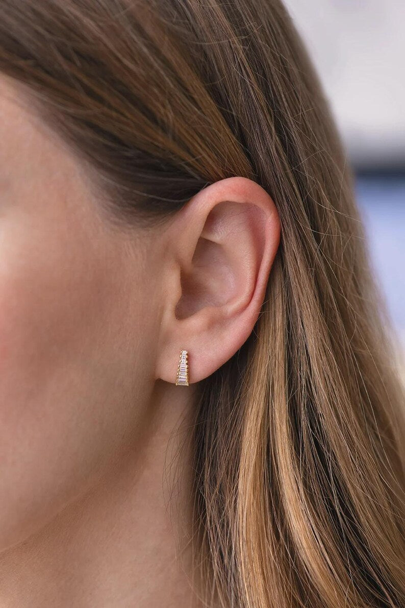 Baguette Cut Lab Grown Diamond Stud Earrings: Art Deco Earrings
