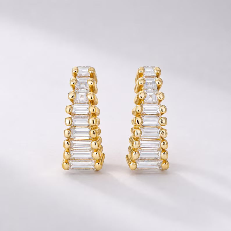 Baguette Cut Lab Grown Diamond Stud Earrings: Art Deco Earrings