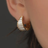 2.76 Carat Lab Grown Diamond Baguette Earrings: 14K Solid Gold, Diamond Art Deco Hoops