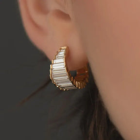 2.76 Carat Lab Grown Diamond Baguette Earrings: 14K Solid Gold, Diamond Art Deco Hoops