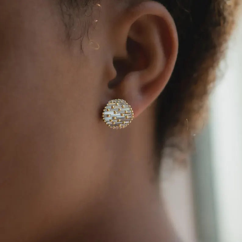 Lab Grown Diamond Art Deco Stud Earrings: 14K Solid Gold