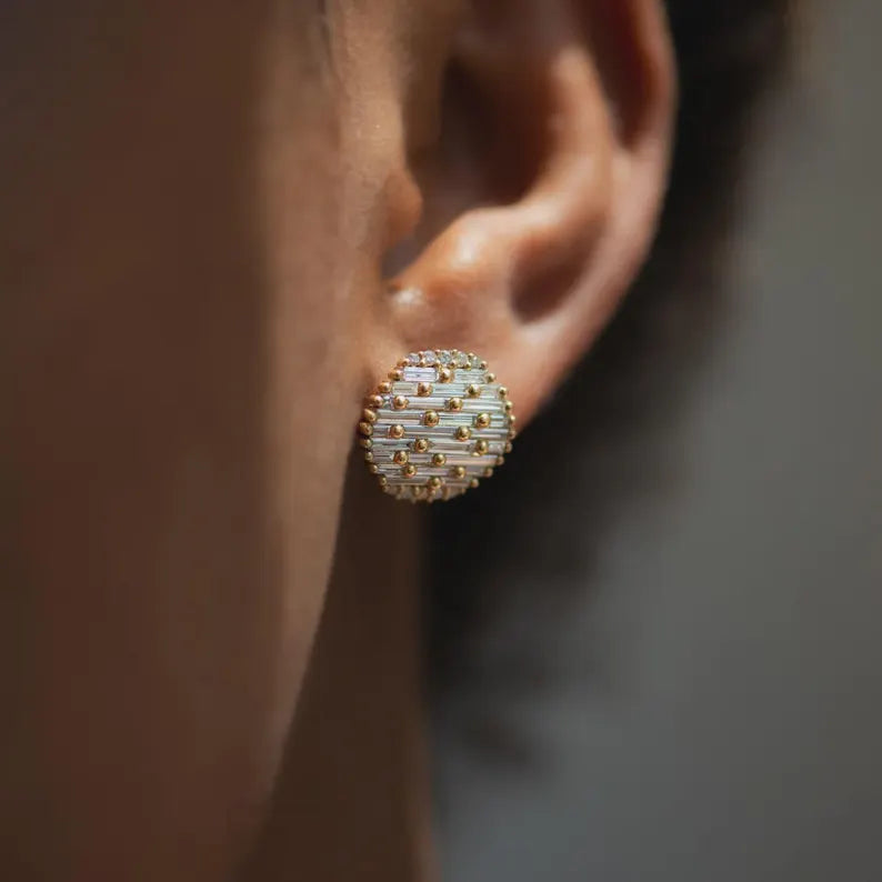 Lab Grown Diamond Art Deco Stud Earrings: 14K Solid Gold