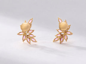 Natural Pink Sapphire Floral Stud Earrings: Marquise Cut, Birthday Gift