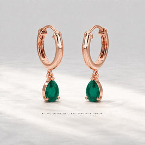 Natural Emerald Classic Hoop Everyday Earrings: 14K Yellow Gold