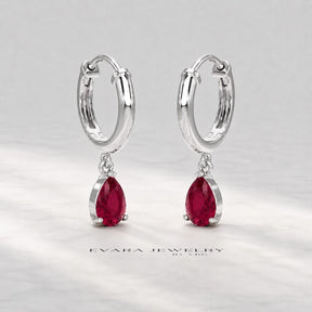 Natural Ruby Classic Everyday Hoop Earrings: 14K Rose Gold, July Birthstone
