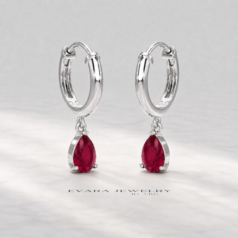 Natural Ruby Classic Everyday Hoop Earrings: 14K Rose Gold, July Birthstone
