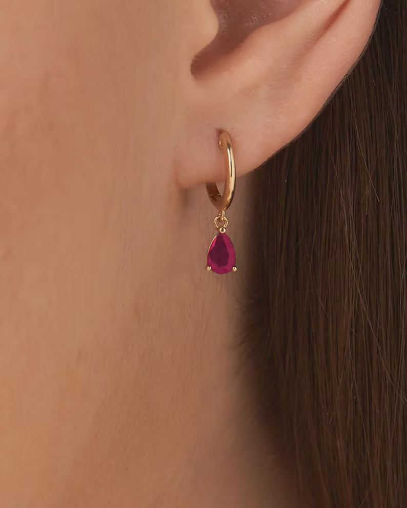 Natural Ruby Classic Everyday Hoop Earrings: 14K Rose Gold, July Birthstone