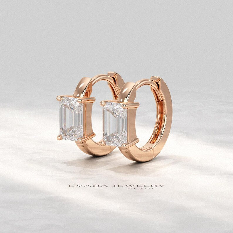 1.10 Carat Lab Grown Diamond Hoop Earrings: Emerald Cut, Wedding Gift
