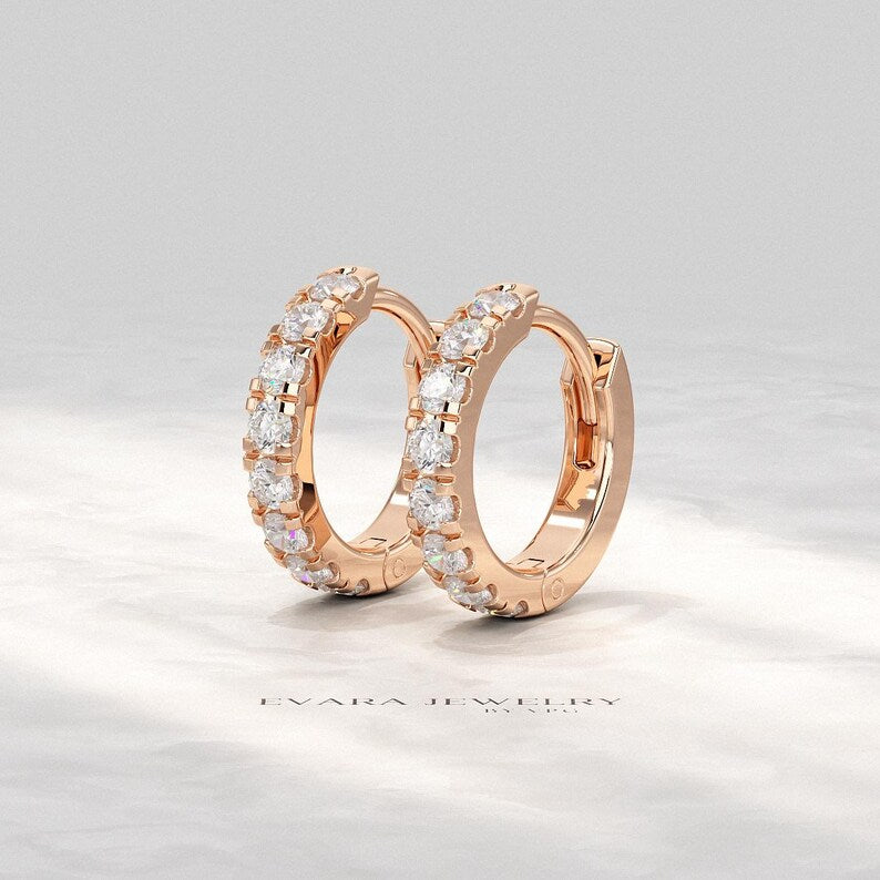 Classic Lab Grown Diamond Pave Everyday Hoop Earrings: Dainty Hoops, Minimal Wedding Gift