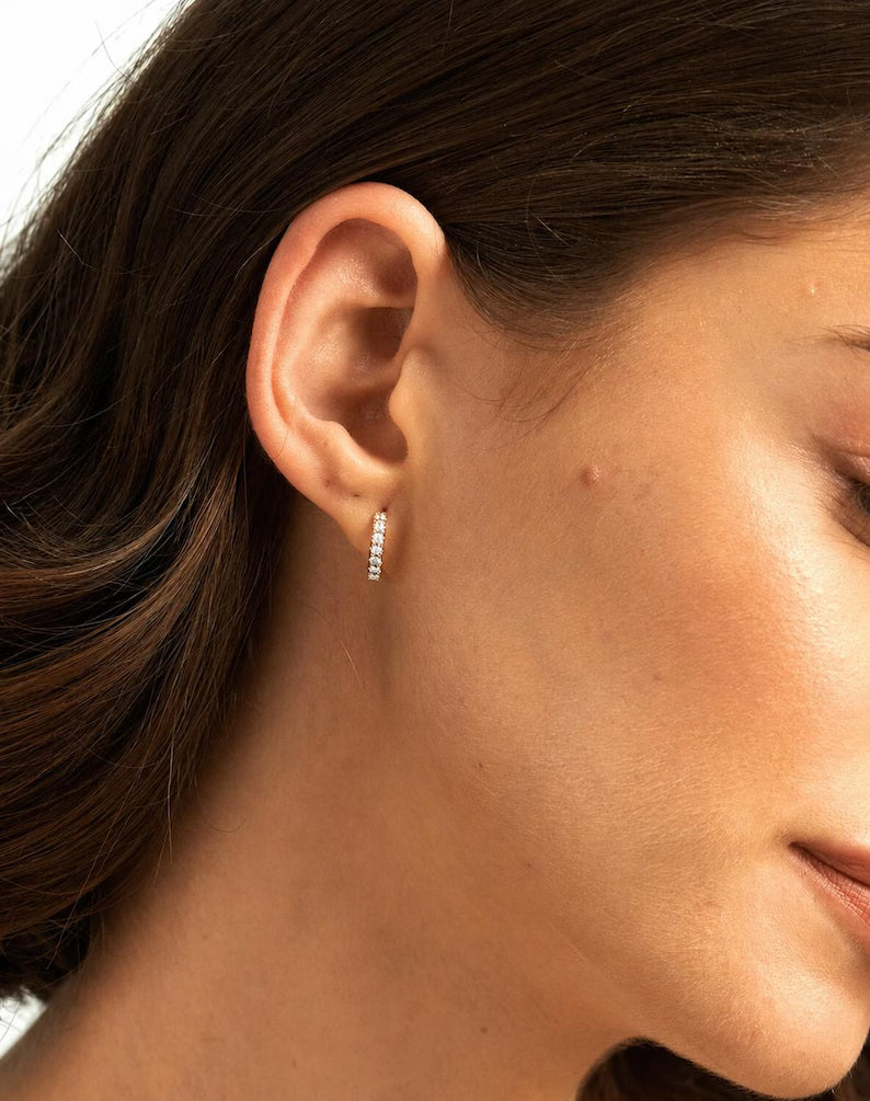 Classic Lab Grown Diamond Pave Everyday Hoop Earrings: Dainty Hoops, Minimal Wedding Gift