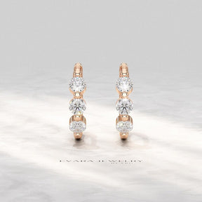Lab Grown CVD Diamond Hoop Earrings: Three Stone Diamond Huggies, Birthday Gift for Her