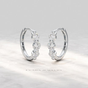 Lab Grown CVD Diamond Hoop Earrings: Three Stone Diamond Huggies, Birthday Gift for Her