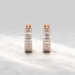 Baguette Cut Lab Grown Diamond Hoop Earrings: Art Deco Huggies, 14K Gold Everyday Wear