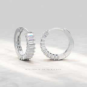 Baguette Cut Lab Grown Diamond Hoop Earrings: Art Deco Huggies, 14K Gold Everyday Wear