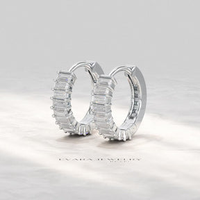 Baguette Cut Lab Grown Diamond Hoop Earrings: Art Deco Huggies, 14K Gold Everyday Wear