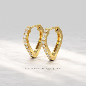 Diamond Heart Hoop Earrings – Lab Grown Diamond Huggies in 14K Gold, Birthday Gift for Her