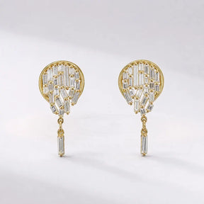 Baguette Cut Lab Grown Diamond Stud Earrings: Diamond Mosaic Earring