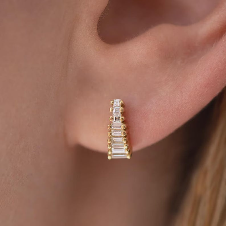 Baguette Cut Lab Grown Diamond Stud Earrings: Art Deco Earrings