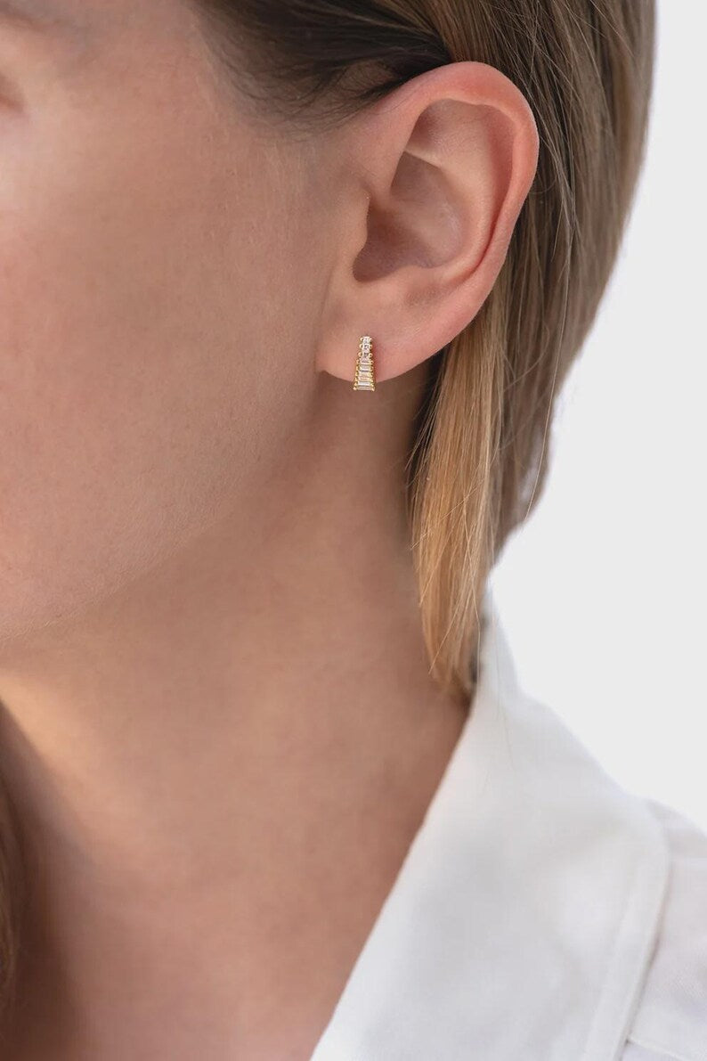 Baguette Cut Lab Grown Diamond Stud Earrings: Art Deco Earrings