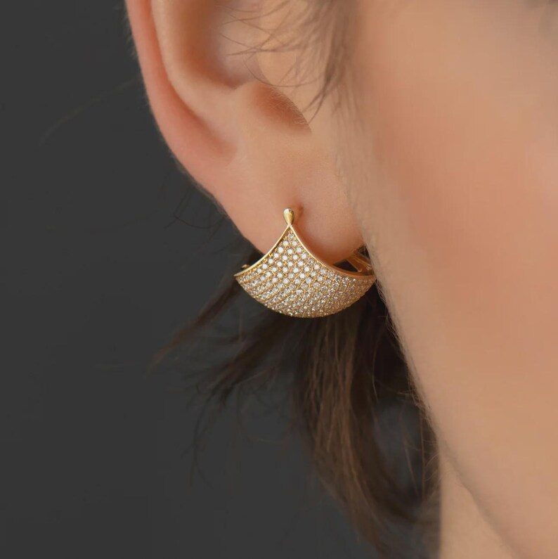 2.44 Carat Lab Grown Diamond Pave Stud Earrings: Art Deco Studs, 14K Yellow Gold