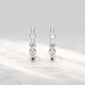 Lab Grown CVD Diamond Hoop Earrings: Three Stone Diamond Huggies, Birthday Gift for Her - Evara Jewelry LLC