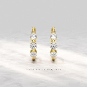 Lab Grown CVD Diamond Hoop Earrings: Three Stone Diamond Huggies, Birthday Gift for Her - Evara Jewelry LLC
