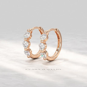 Lab Grown CVD Diamond Hoop Earrings: Three Stone Diamond Huggies, Birthday Gift for Her - Evara Jewelry LLC