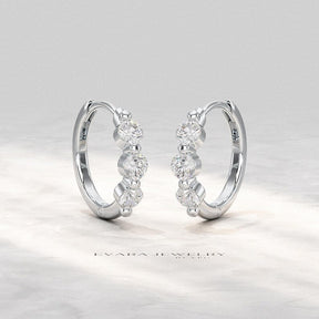 Lab Grown CVD Diamond Hoop Earrings: Three Stone Diamond Huggies, Birthday Gift for Her - Evara Jewelry LLC