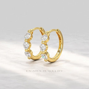 Lab Grown CVD Diamond Hoop Earrings: Three Stone Diamond Huggies, Birthday Gift for Her - Evara Jewelry LLC