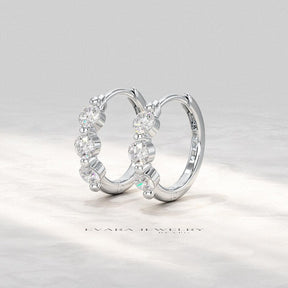 Lab Grown CVD Diamond Hoop Earrings: Three Stone Diamond Huggies, Birthday Gift for Her - Evara Jewelry LLC